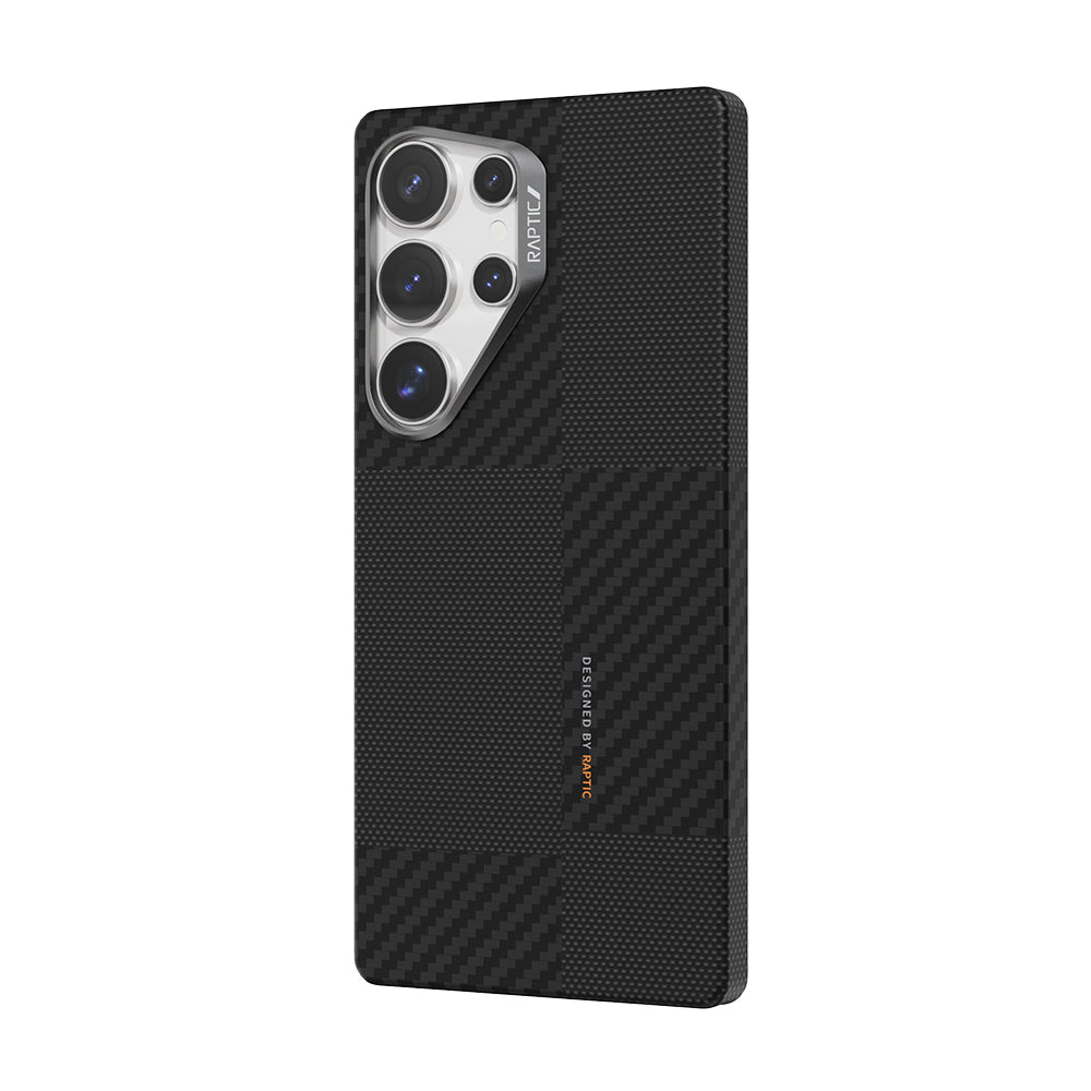 Galaxy S25 Ultra Kılıf M-safe Şarj Özellikli 600D Metal Kamera Çerçeveli Raptic Aramid Karbon Fiber Croxx Mondrian Serisi Kılıf