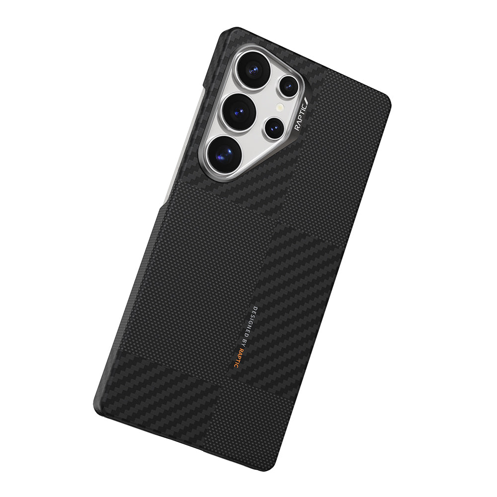 Galaxy S25 Ultra Kılıf M-safe Şarj Özellikli 600D Metal Kamera Çerçeveli Raptic Aramid Karbon Fiber Croxx Mondrian Serisi Kılıf