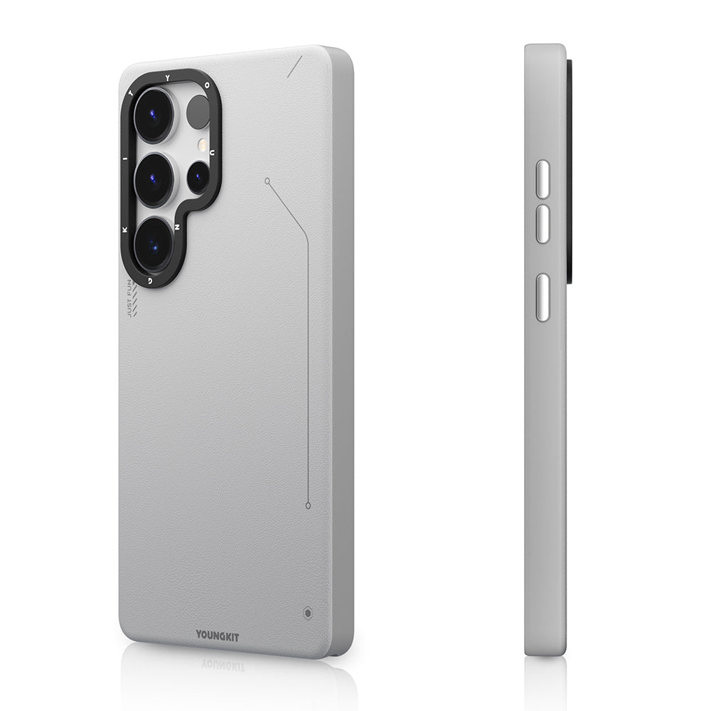 Galaxy S25 Ultra Kılıf M-safe Şarj Özellikli Basit Mat Deri Desenli Youngkit Tech Fashion Serisi Kılıf