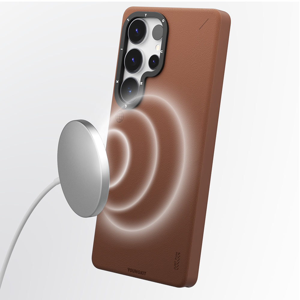 Galaxy S25 Ultra Kılıf M-safe Şarj Özellikli Basit Mat Deri Desenli Youngkit Tech Fashion Serisi Kılıf