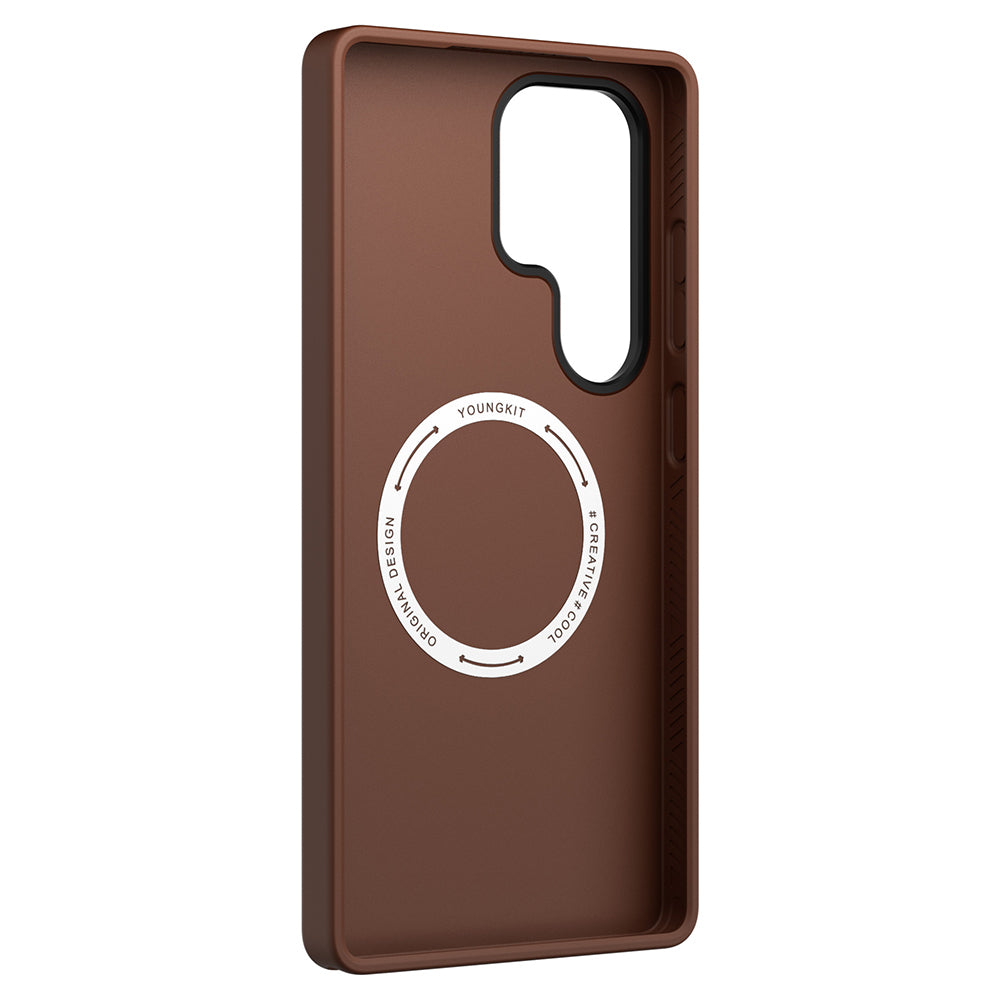 Galaxy S25 Ultra Kılıf M-safe Şarj Özellikli Basit Mat Deri Desenli Youngkit Tech Fashion Serisi Kılıf