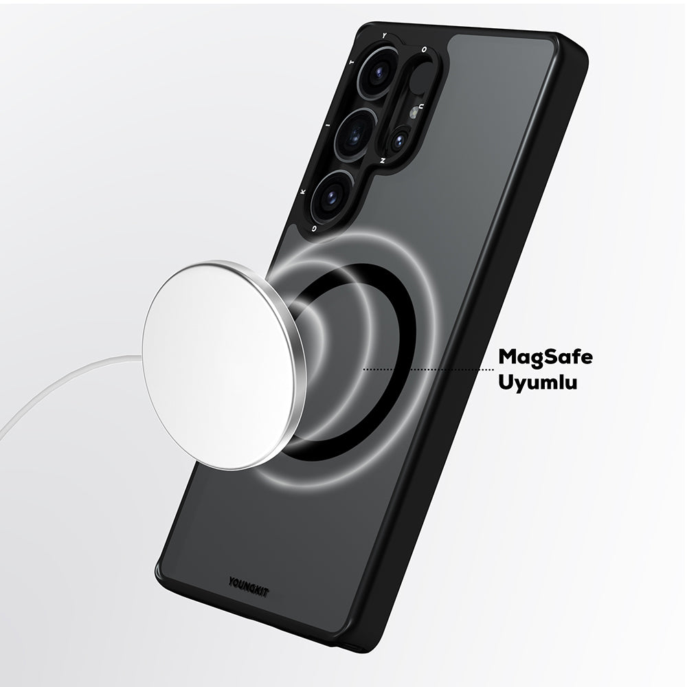 Galaxy S25 Ultra Kılıf M-safe Şarj Özellikli Cam Arka Yüzey TPU Youngkit Gemstone Serisi Kılıf