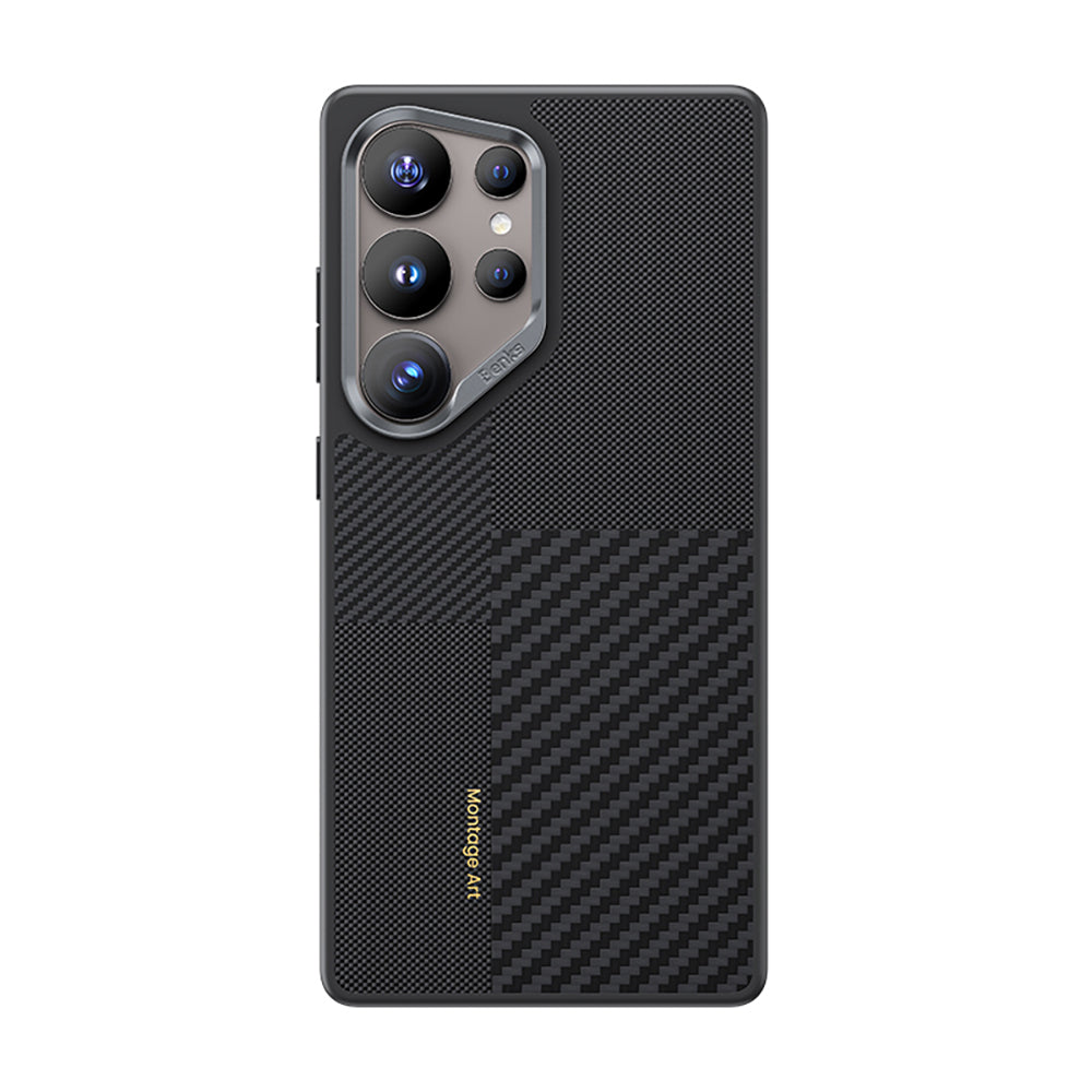 Galaxy S25 Ultra Kılıf M-safe Şarj Özellikli Karbon Fiber Benks Montage Hybrid ArmorPro Kevlar Kılıf