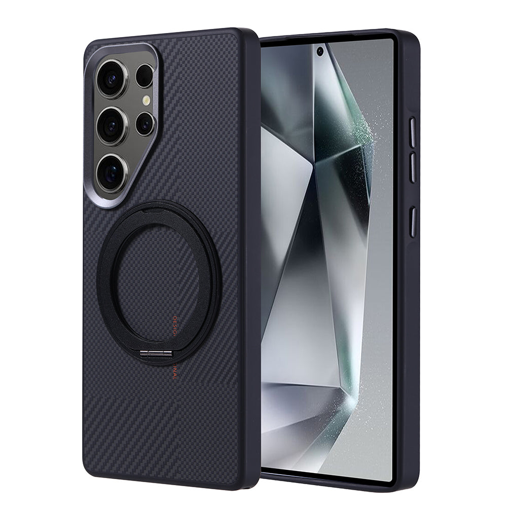 Galaxy S25 Ultra Kılıf M-safe Şarj Özellikli Karbon Fiber Görünümlü Zore Standlı Troy Kılıf