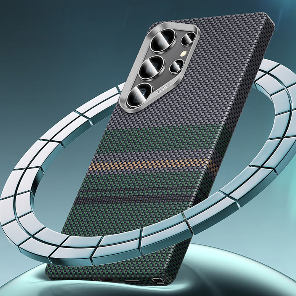 Galaxy S25 Ultra Kılıf M-safe Şarj Özellikli Karbon Fiber Tasarımlı Benks Aurora ArmorAir Kevlar Kılıf