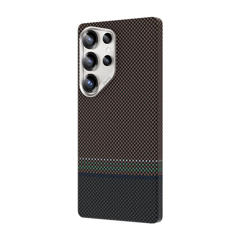 Galaxy S25 Ultra Kılıf M-safe Şarj Özellikli Karbon Fiber Tasarımlı Benks Prestige ArmorAir Kevlar Kılıf