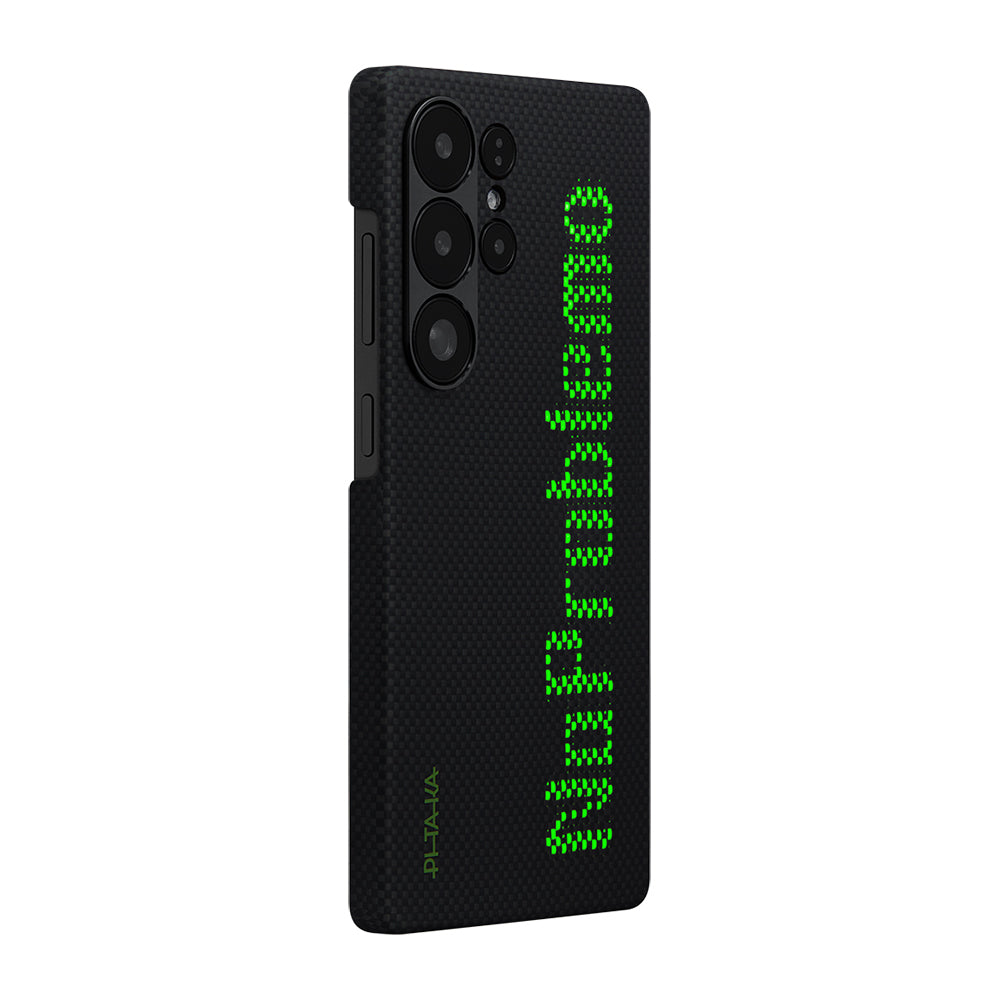 Galaxy S25 Ultra Kılıf M-safe Şarj Özellikli Lumintex Teknolojili Fosforlu Aramid Fiber Pitaka Tactile Woven Aries Serisi Kılıf