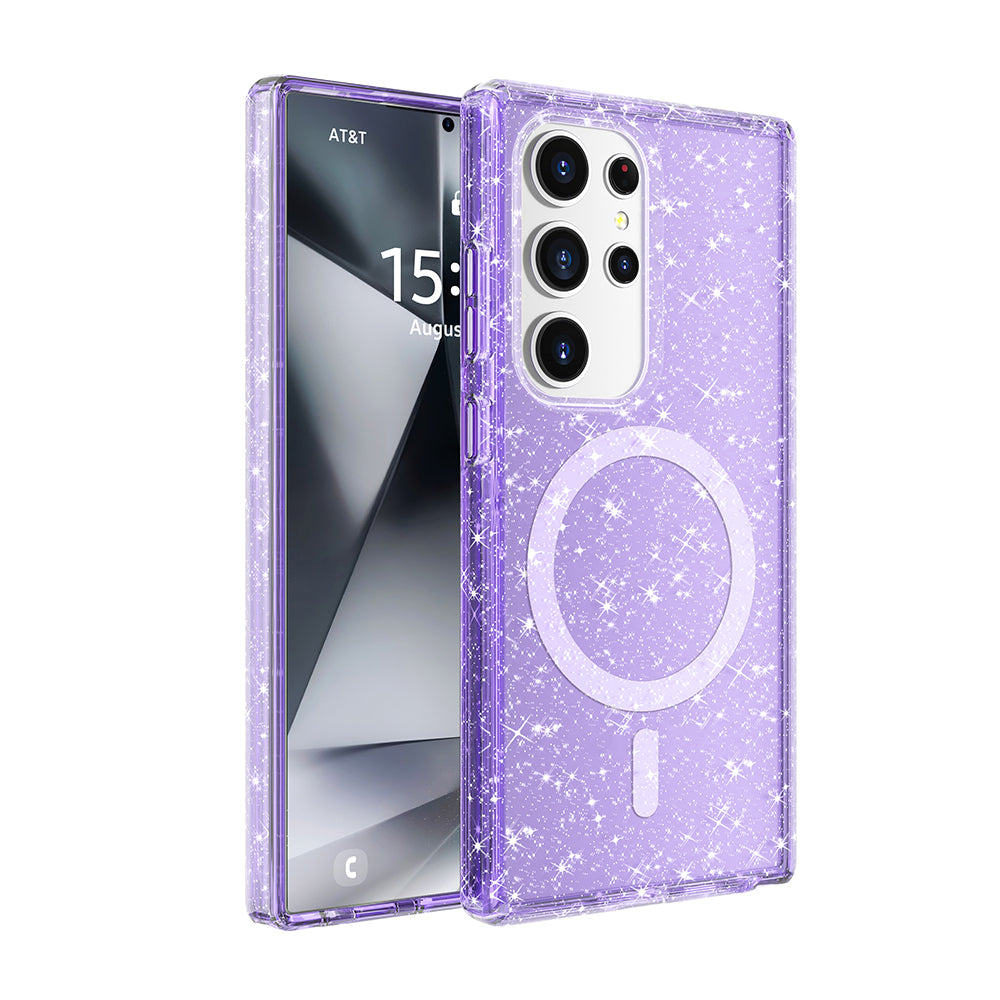 Galaxy S25 Ultra Kılıf M-safe Şarj Özellikli Parlayan Simli Saydam Renkli Zore Allstar Kılıf