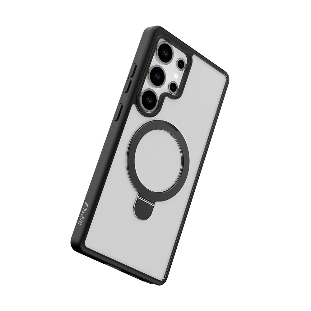 Galaxy S25 Ultra Kılıf M-safe Şarj Özellikli Raptic Air Stand Serisi Buzlu Transparan Tasarımlı Standlı Kılıf