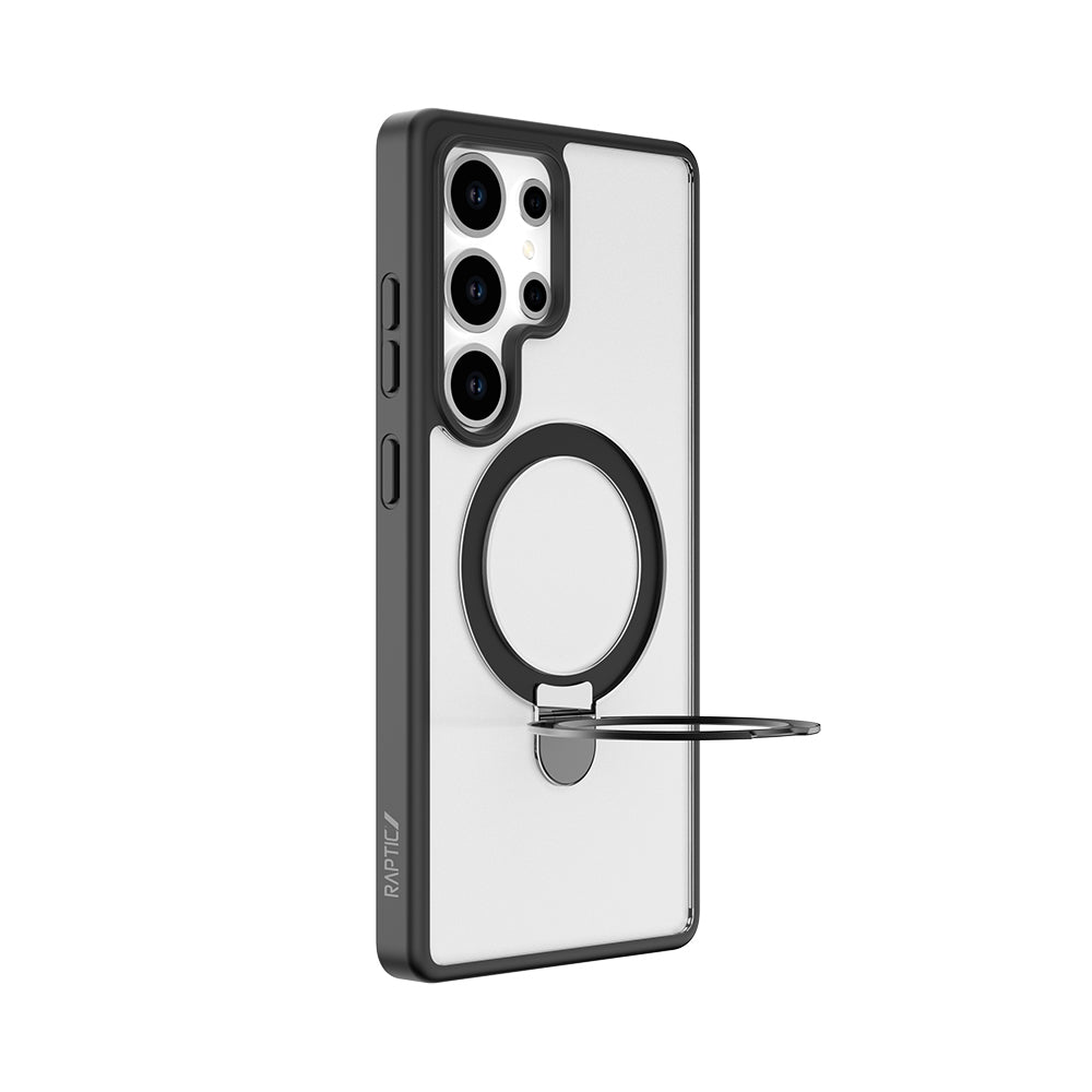 Galaxy S25 Ultra Kılıf M-safe Şarj Özellikli Raptic Air Stand Serisi Buzlu Transparan Tasarımlı Standlı Kılıf