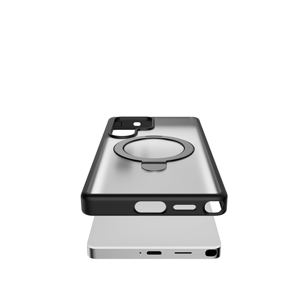 Galaxy S25 Ultra Kılıf M-safe Şarj Özellikli Raptic Air Stand Serisi Buzlu Transparan Tasarımlı Standlı Kılıf