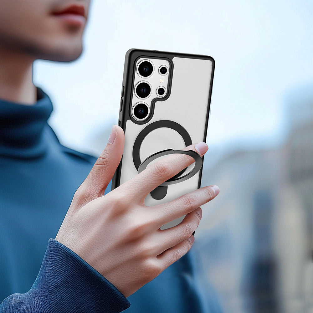 Galaxy S25 Ultra Kılıf M-safe Şarj Özellikli Raptic Air Stand Serisi Buzlu Transparan Tasarımlı Standlı Kılıf