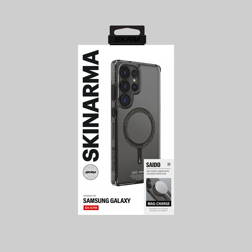 Galaxy S25 Ultra Kılıf M-safe Şarj Özellikli Şeffaf Airbag Tasarımlı Skinarma Saido Kılıf