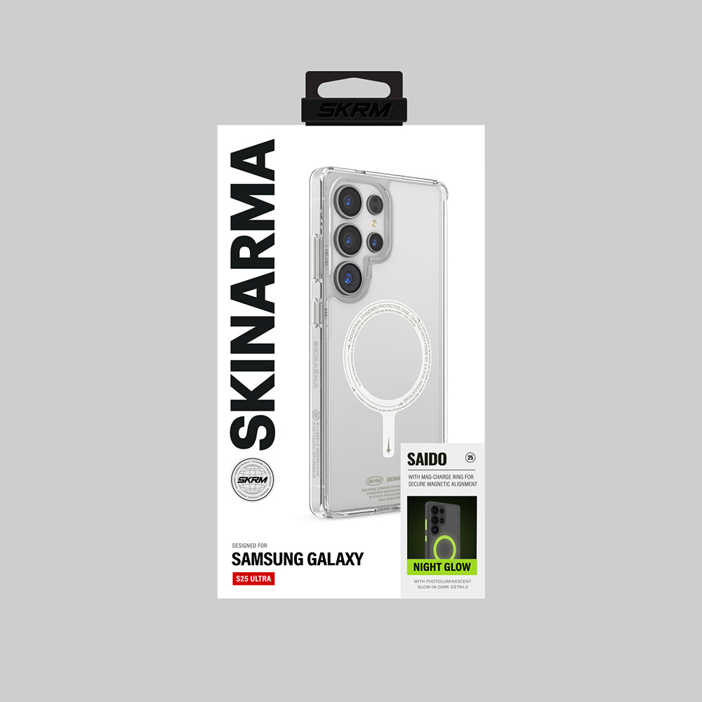 Galaxy S25 Ultra Kılıf M-safe Şarj Özellikli Şeffaf Airbag Tasarımlı Skinarma Saido Nightglow Kılıf