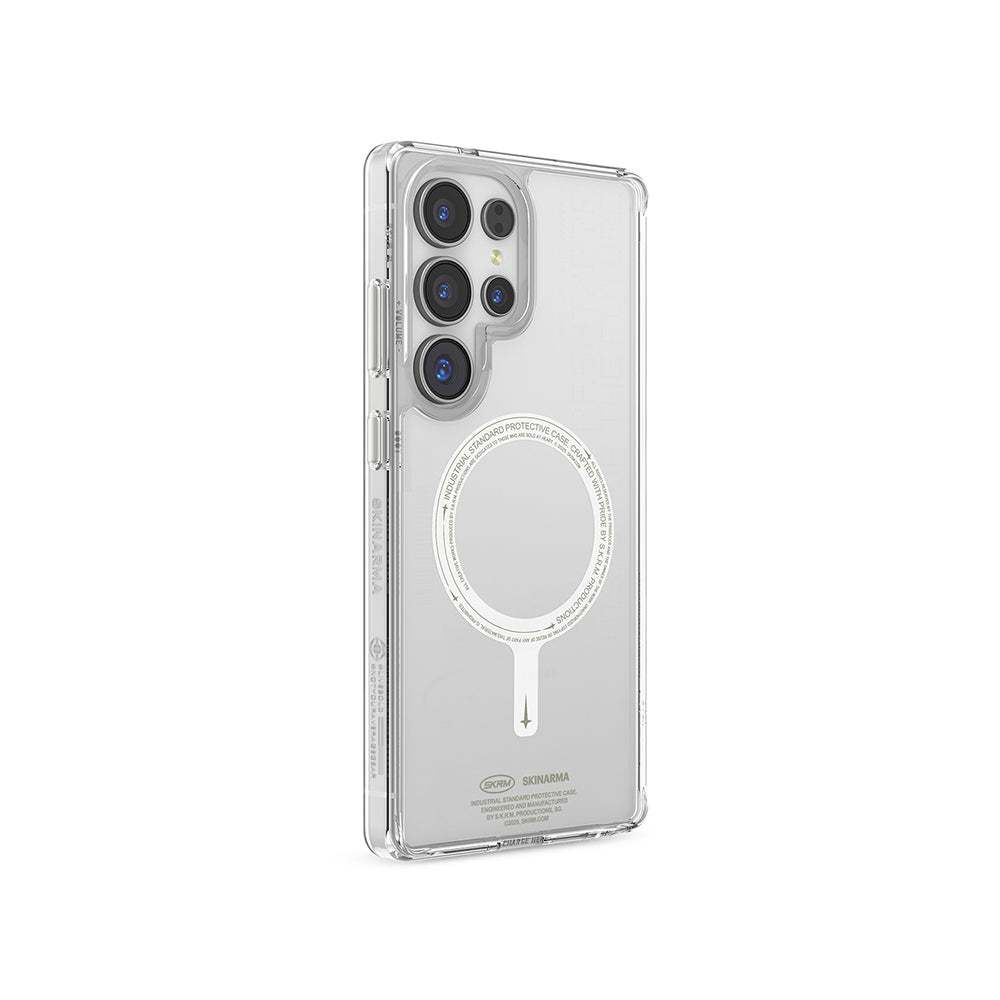 Galaxy S25 Ultra Kılıf M-safe Şarj Özellikli Şeffaf Airbag Tasarımlı Skinarma Saido Nightglow Kılıf
