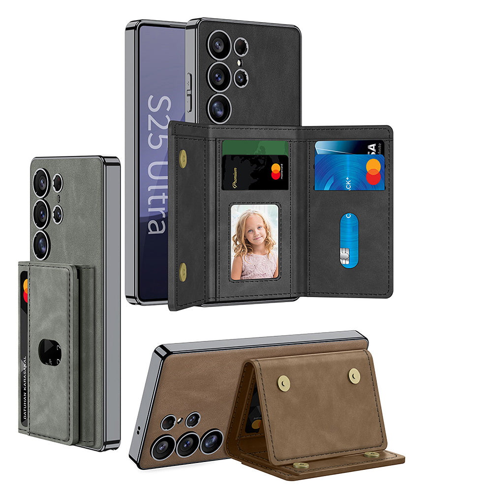 Galaxy S25 Ultra Kılıf M-safe Şarj Özellikli Suni Deri Tasarımlı Zore Kıpta Ayrılabilen Kartlıklı Kılıf
