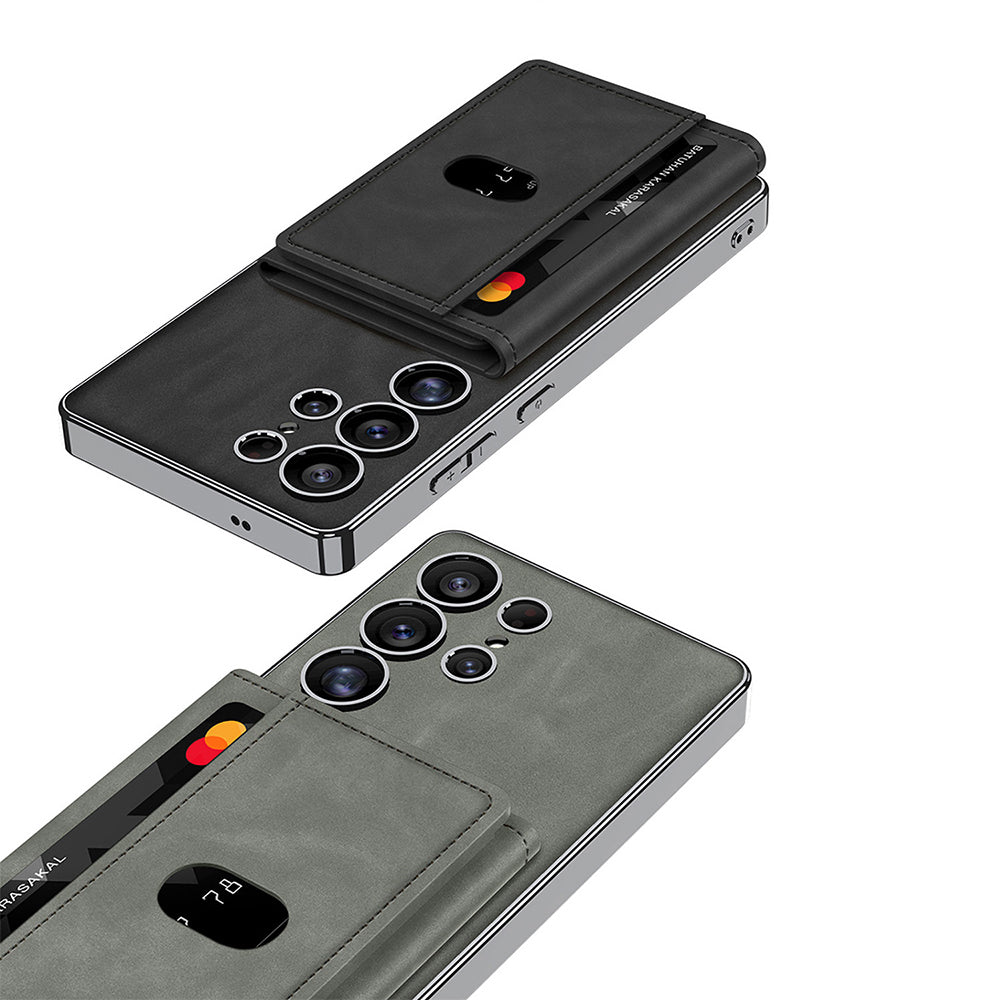 Galaxy S25 Ultra Kılıf M-safe Şarj Özellikli Suni Deri Tasarımlı Zore Kıpta Ayrılabilen Kartlıklı Kılıf