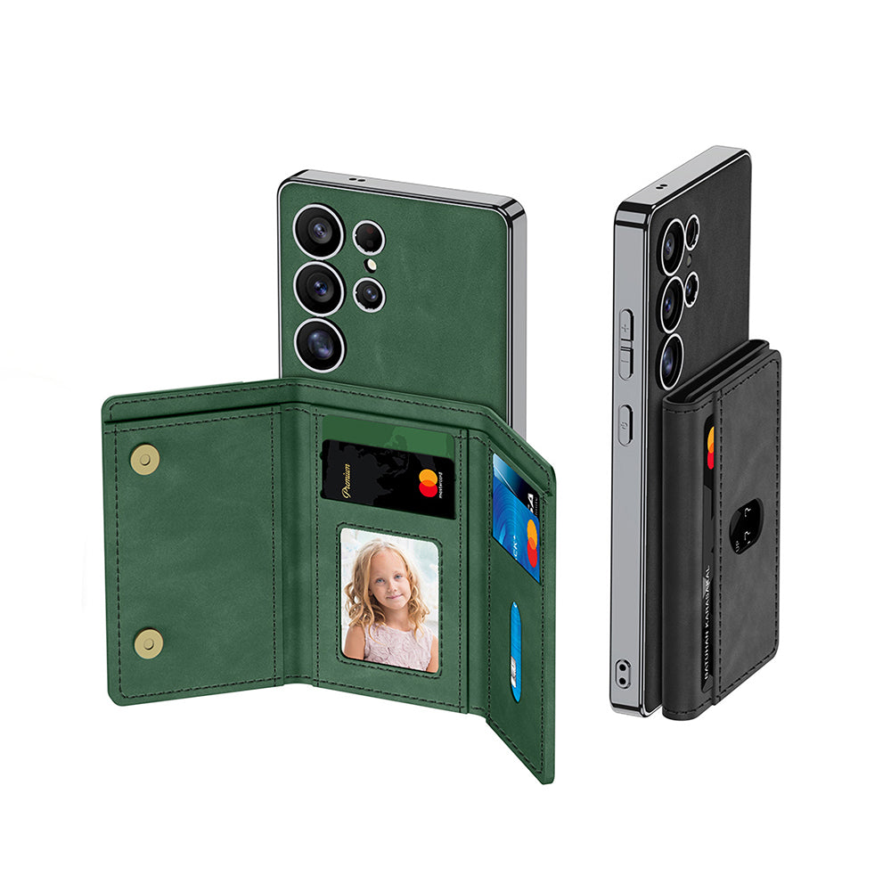 Galaxy S25 Ultra Kılıf M-safe Şarj Özellikli Suni Deri Tasarımlı Zore Kıpta Ayrılabilen Kartlıklı Kılıf