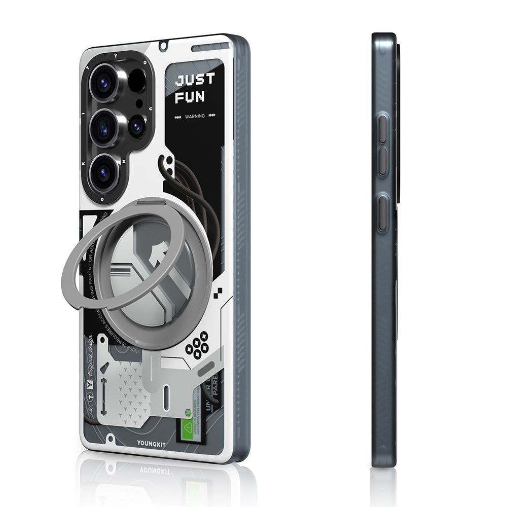 Galaxy S25 Ultra Kılıf M-safe Şarj Özellikli Youngkit 360° Standlı Starship Serisi Kılıf