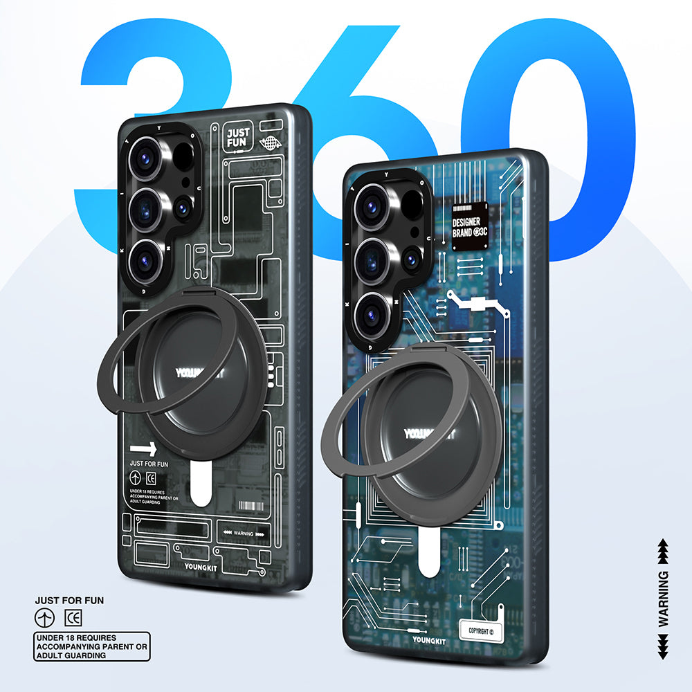 Galaxy S25 Ultra Kılıf M-safe Şarj Özellikli Youngkit 360° Standlı Technology Serisi Kılıf