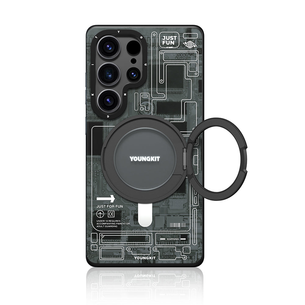 Galaxy S25 Ultra Kılıf M-safe Şarj Özellikli Youngkit 360° Standlı Technology Serisi Kılıf