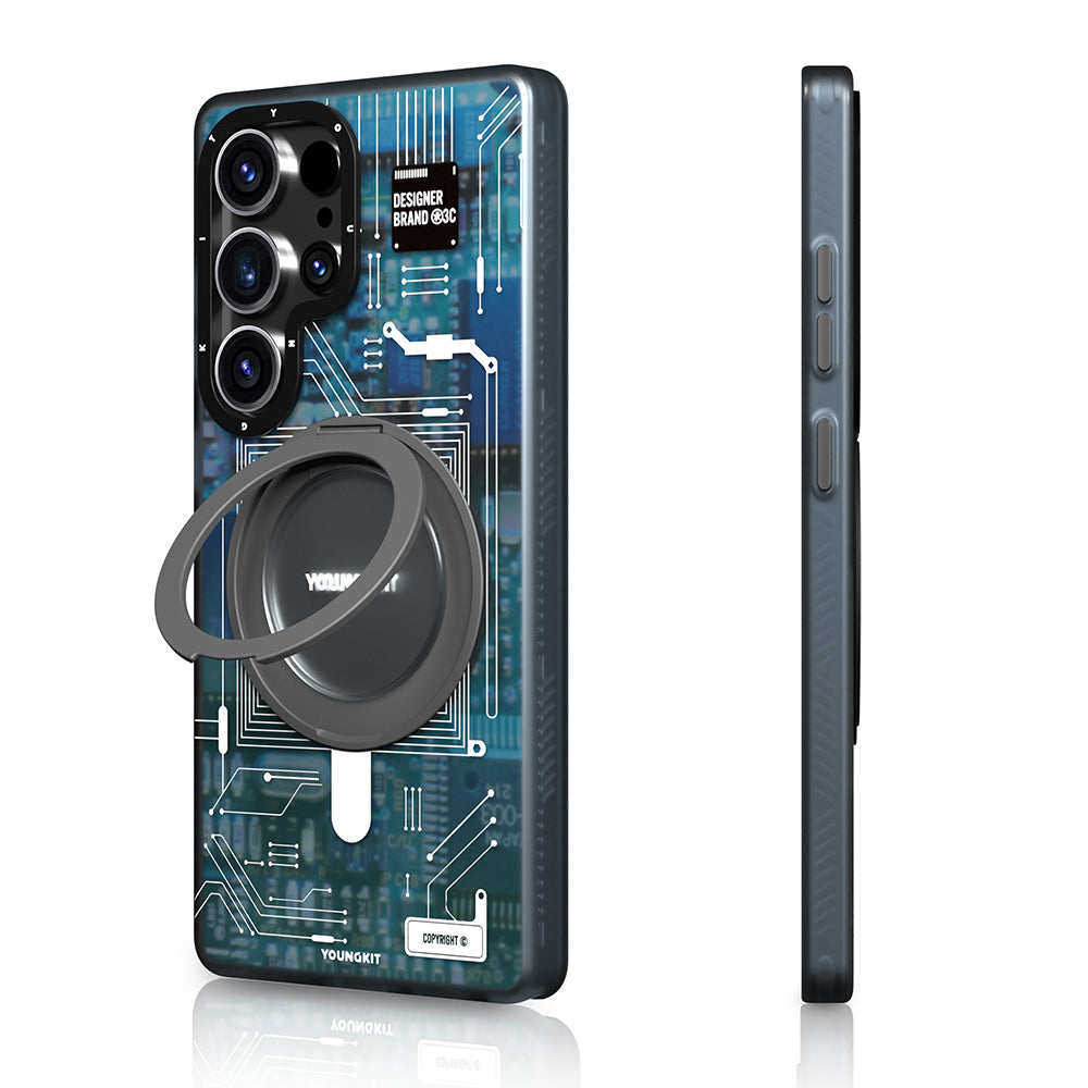 Galaxy S25 Ultra Kılıf M-safe Şarj Özellikli Youngkit 360° Standlı Technology Serisi Kılıf