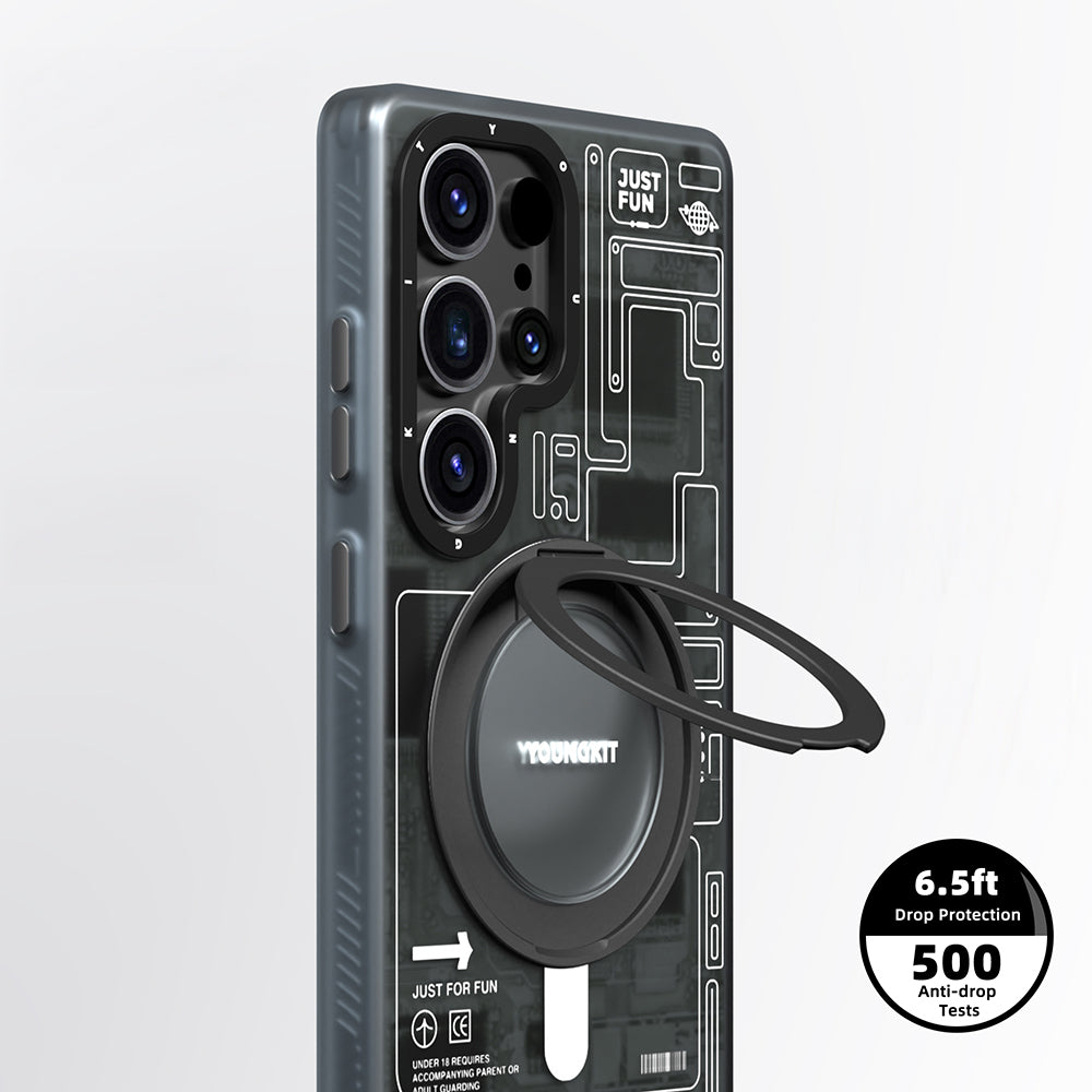 Galaxy S25 Ultra Kılıf M-safe Şarj Özellikli Youngkit 360° Standlı Technology Serisi Kılıf