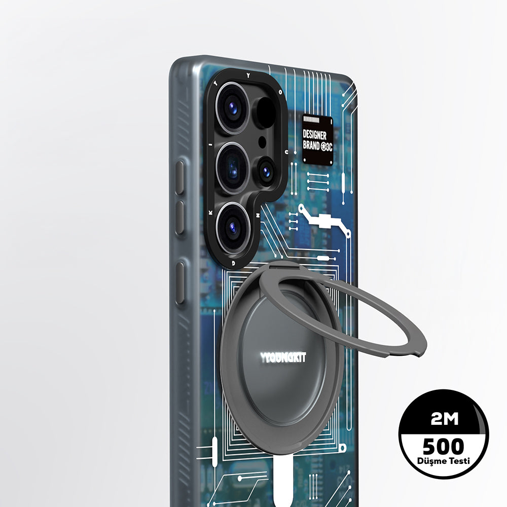 Galaxy S25 Ultra Kılıf M-safe Şarj Özellikli Youngkit 360° Standlı Technology Serisi Kılıf