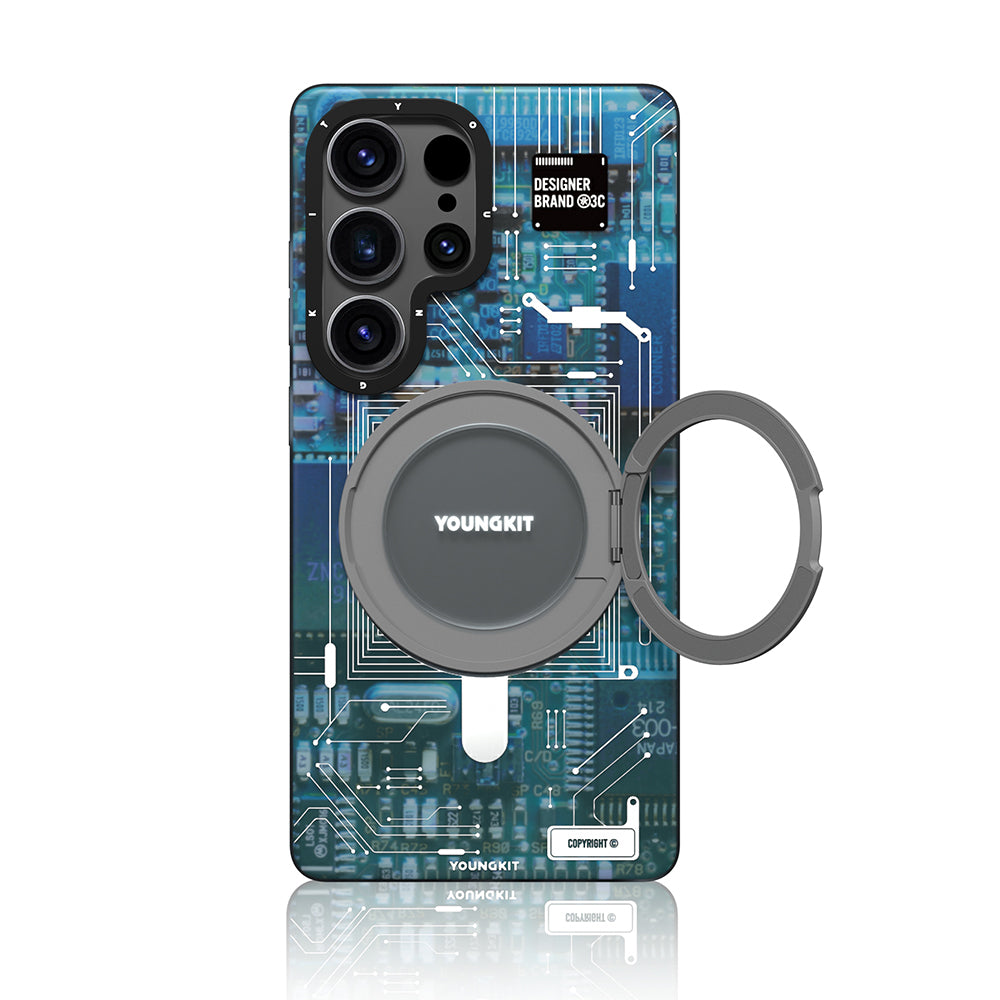 Galaxy S25 Ultra Kılıf M-safe Şarj Özellikli Youngkit 360° Standlı Technology Serisi Kılıf