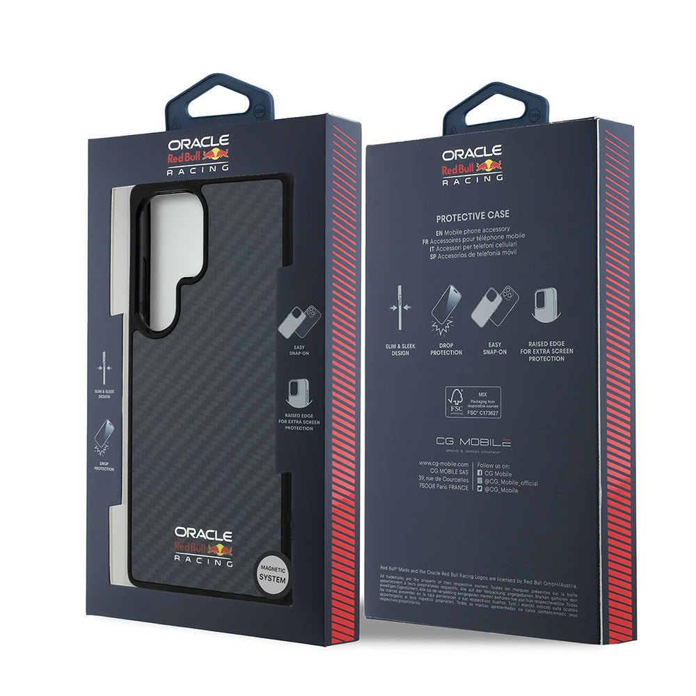 Galaxy S25 Ultra Kılıf Redbull Orijinal Lisanslı M-safe Şarj Özellikli Karbon Fiber Tasarımlı Parlayan Logolu Kılıf
