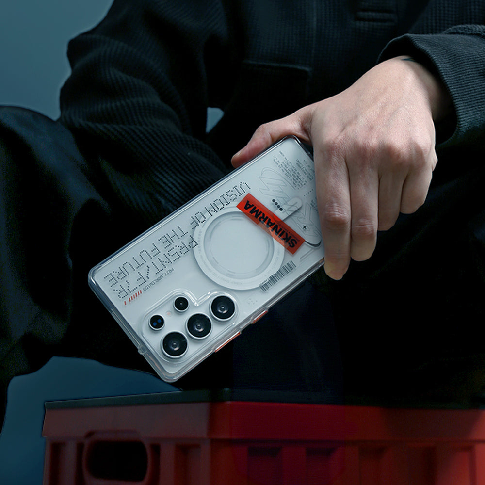 Galaxy S25 Ultra Kılıf Skinarma M-safe Şarj Özellikli Yazı Desenli Airbag Tasarımlı Orion Kılıf