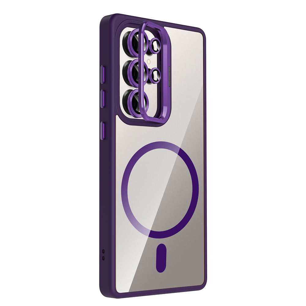 Galaxy S25 Ultra Kılıf Standlı ve Kamera Lens Hediyeli M-Safe Şarj Özellikli Zore Etro Kılıf