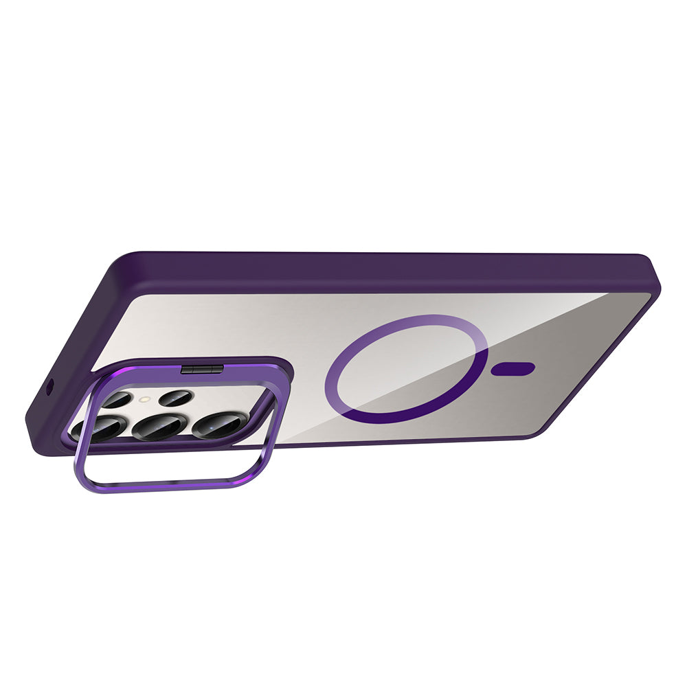 Galaxy S25 Ultra Kılıf Standlı ve Kamera Lens Hediyeli M-Safe Şarj Özellikli Zore Etro Kılıf