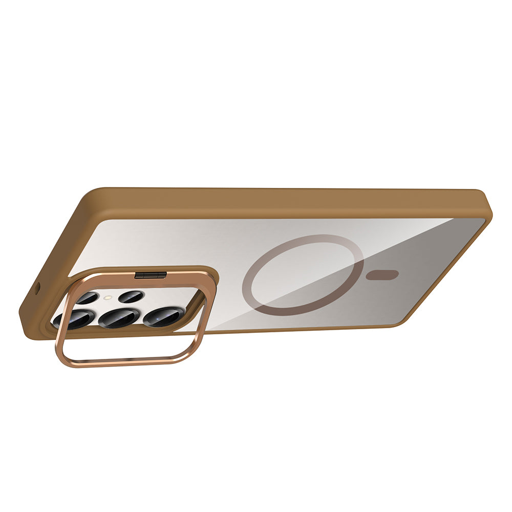 Galaxy S25 Ultra Kılıf Standlı ve Kamera Lens Hediyeli M-Safe Şarj Özellikli Zore Etro Kılıf