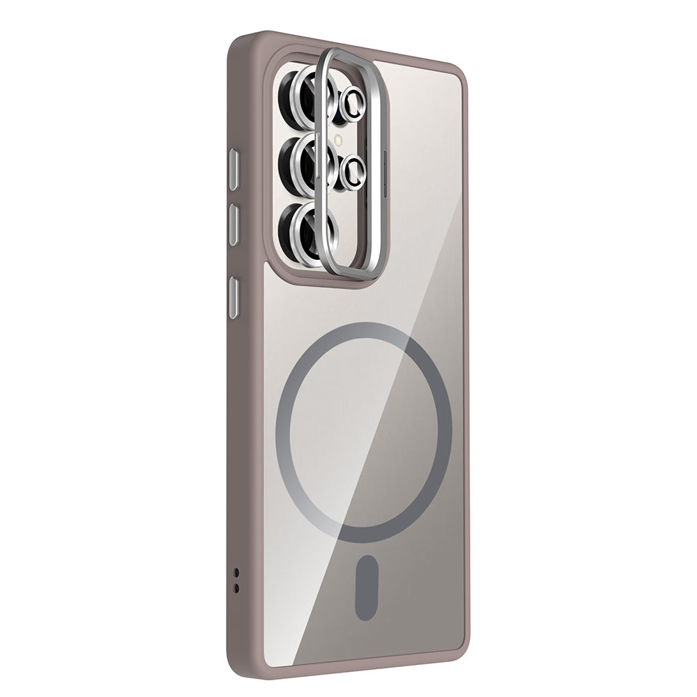 Galaxy S25 Ultra Kılıf Standlı ve Kamera Lens Hediyeli M-Safe Şarj Özellikli Zore Etro Kılıf