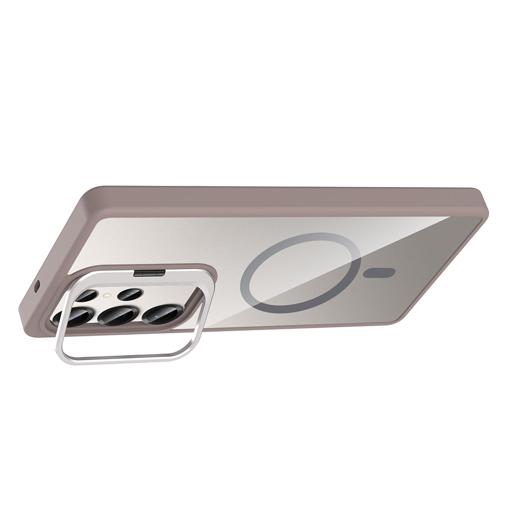 Galaxy S25 Ultra Kılıf Standlı ve Kamera Lens Hediyeli M-Safe Şarj Özellikli Zore Etro Kılıf