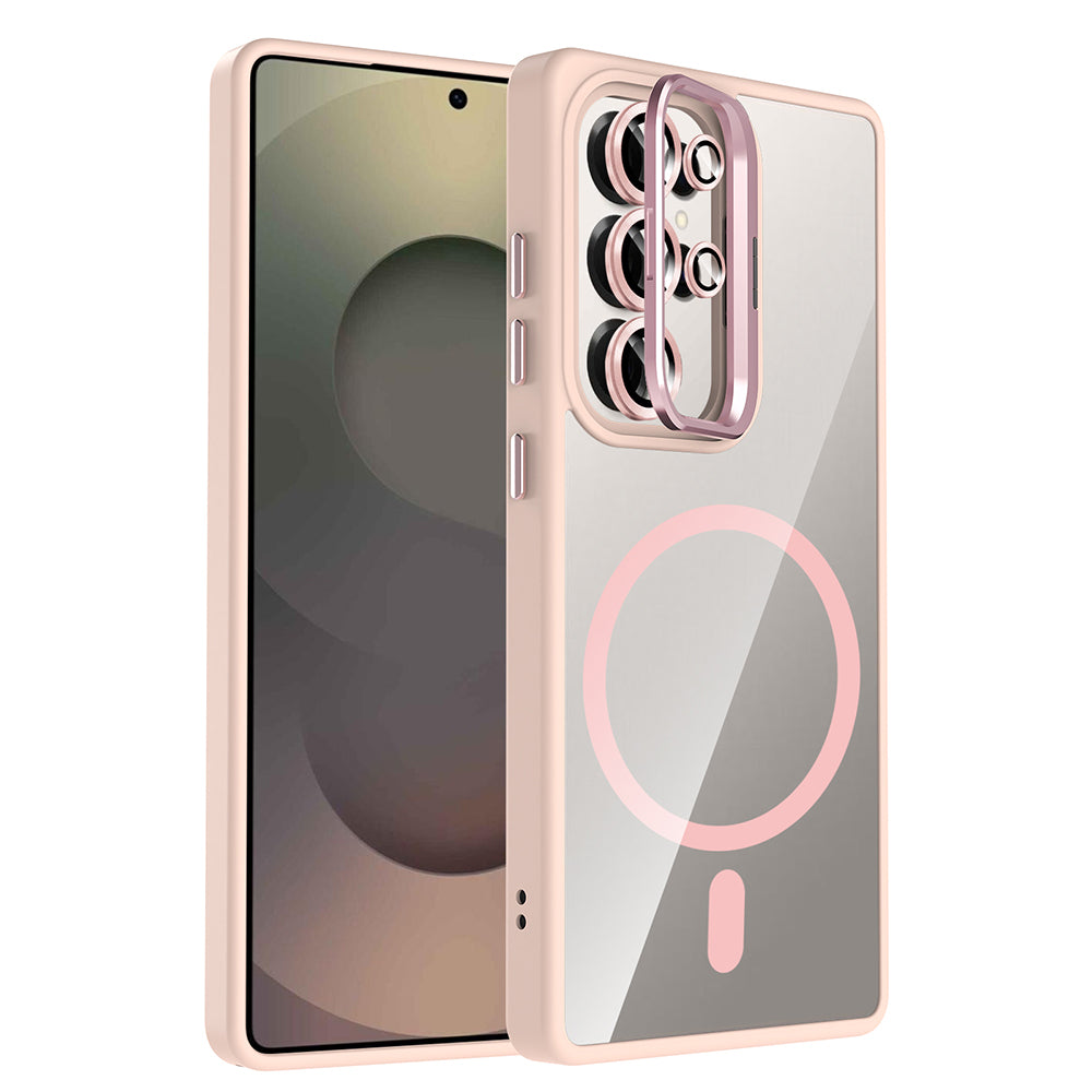 Galaxy S25 Ultra Kılıf Standlı ve Kamera Lens Hediyeli M-Safe Şarj Özellikli Zore Etro Kılıf