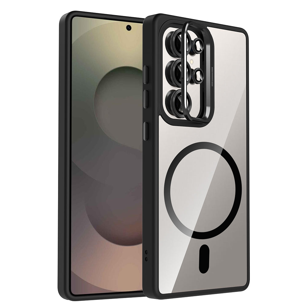 Galaxy S25 Ultra Kılıf Standlı ve Kamera Lens Hediyeli M-Safe Şarj Özellikli Zore Etro Kılıf