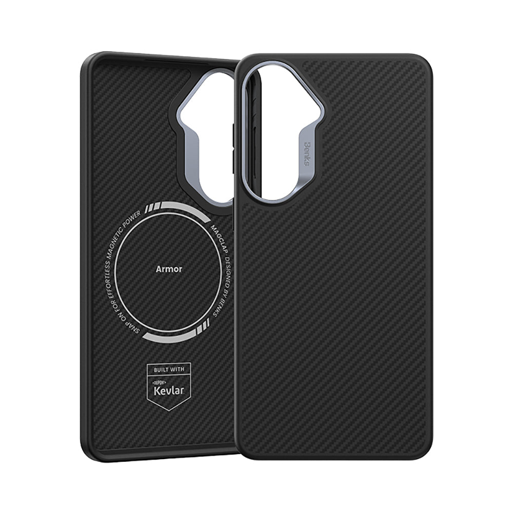 Galaxy S26 Kılıf Karbon Fiber M-safe Şarj Özellikli Benks Hybrid ArmorPro 600D Kevlar Kılıf