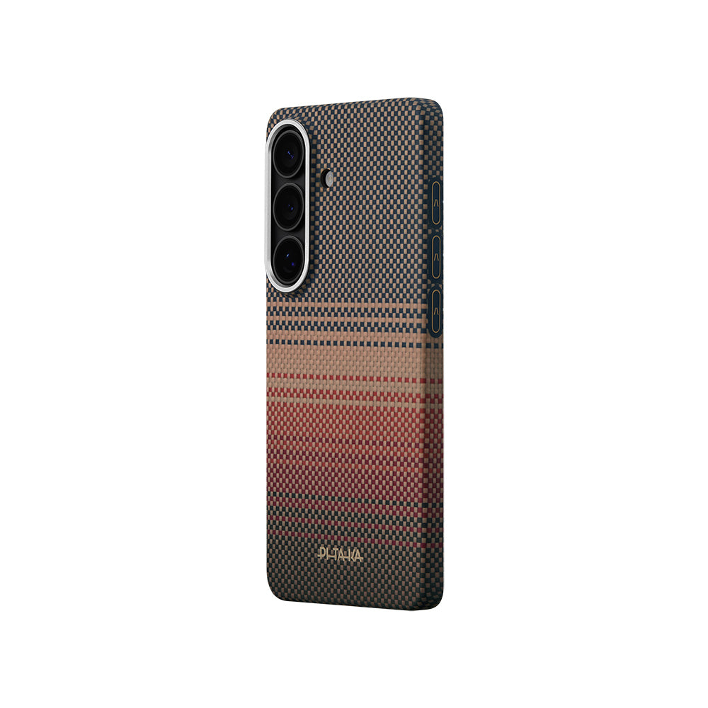 Galaxy S26 Kılıf M-safe Şarj Özellikli Aramid Karbon Fiber Pitaka Tactile Woven Sunset-Moonrise Serisi Kılıf