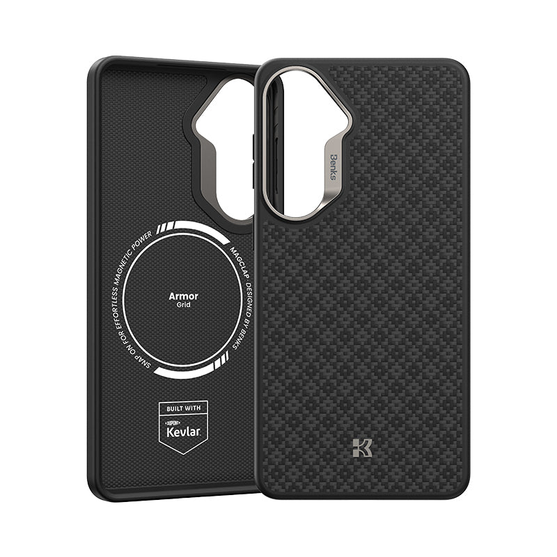 Galaxy S26 Kılıf M-Safe Şarj Özellikli Benks ArmorPro ArmorGrid Serisi Kevlar Karbon Kılıf