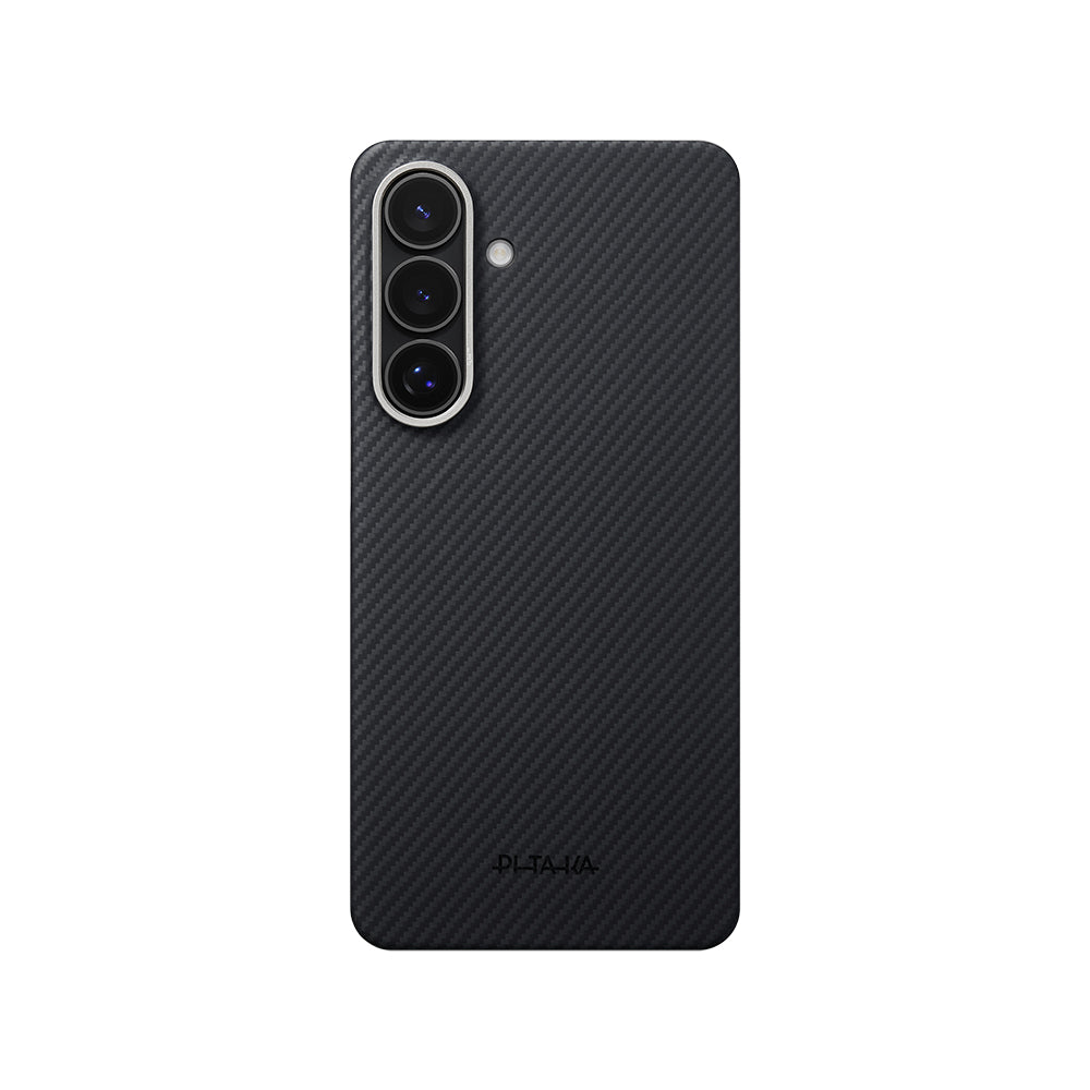 Galaxy S26 Plus Kılıf M-safe Şarj Özellikli 600D Aramid Karbon Fiber Pitaka Edge Serisi Black-Grey Twill Kılıf