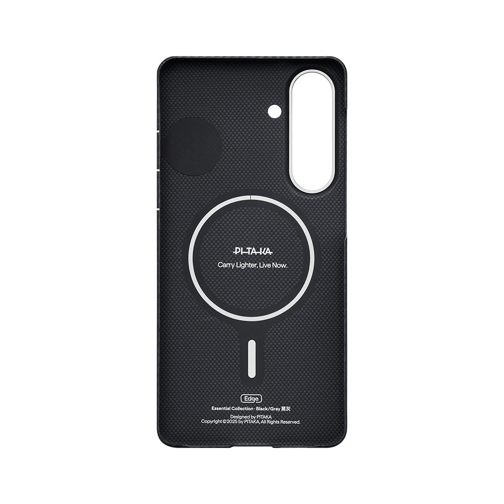 Galaxy S26 Plus Kılıf M-safe Şarj Özellikli 600D Aramid Karbon Fiber Pitaka Edge Serisi Black-Grey Twill Kılıf