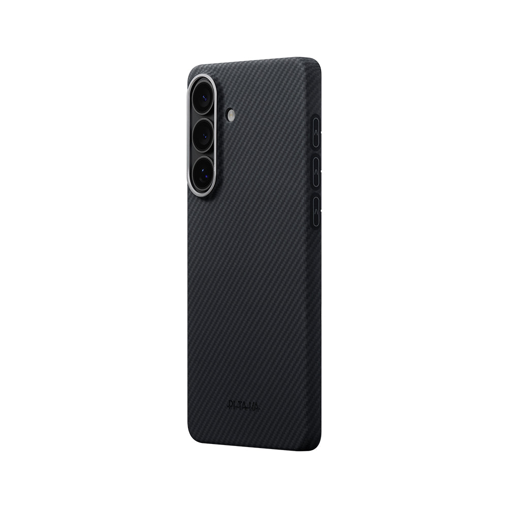 Galaxy S26 Plus Kılıf M-safe Şarj Özellikli 600D Aramid Karbon Fiber Pitaka Edge Serisi Black-Grey Twill Kılıf