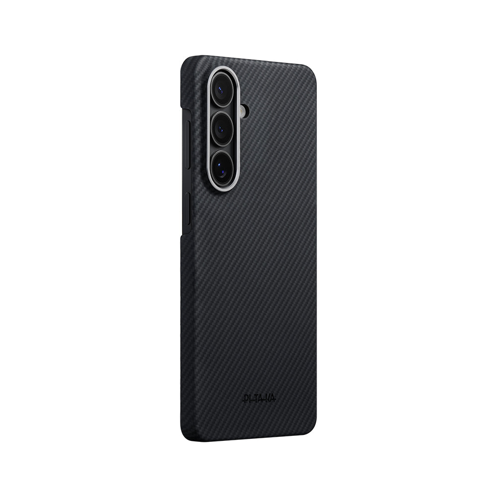 Galaxy S26 Plus Kılıf M-safe Şarj Özellikli 600D Aramid Karbon Fiber Pitaka Edge Serisi Black-Grey Twill Kılıf