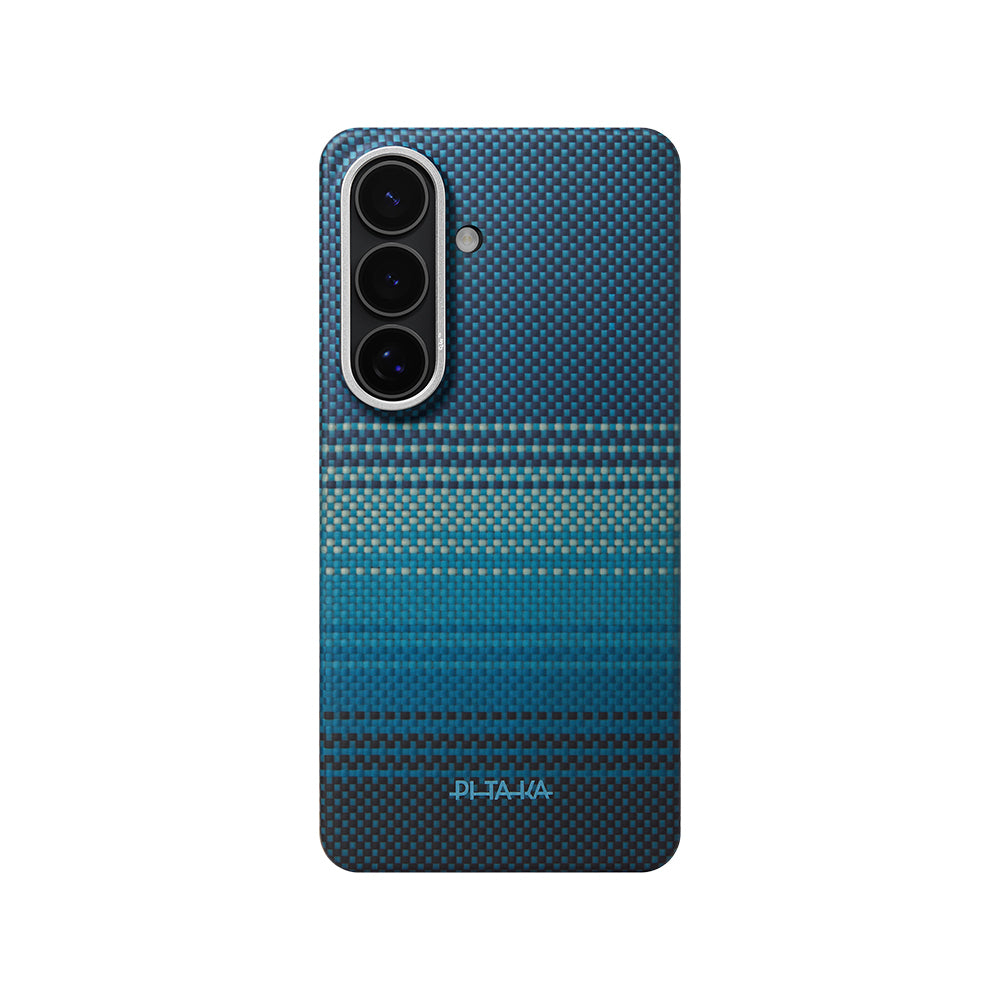 Galaxy S26 Plus Kılıf M-safe Şarj Özellikli Aramid Karbon Fiber Pitaka Tactile Woven Sunset-Moonrise Serisi Kılıf