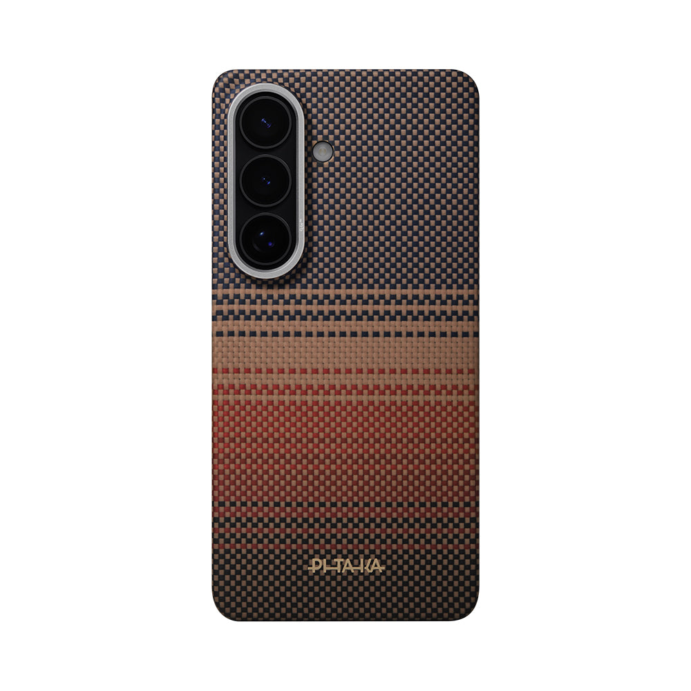 Galaxy S26 Plus Kılıf M-safe Şarj Özellikli Aramid Karbon Fiber Pitaka Tactile Woven Sunset-Moonrise Serisi Kılıf