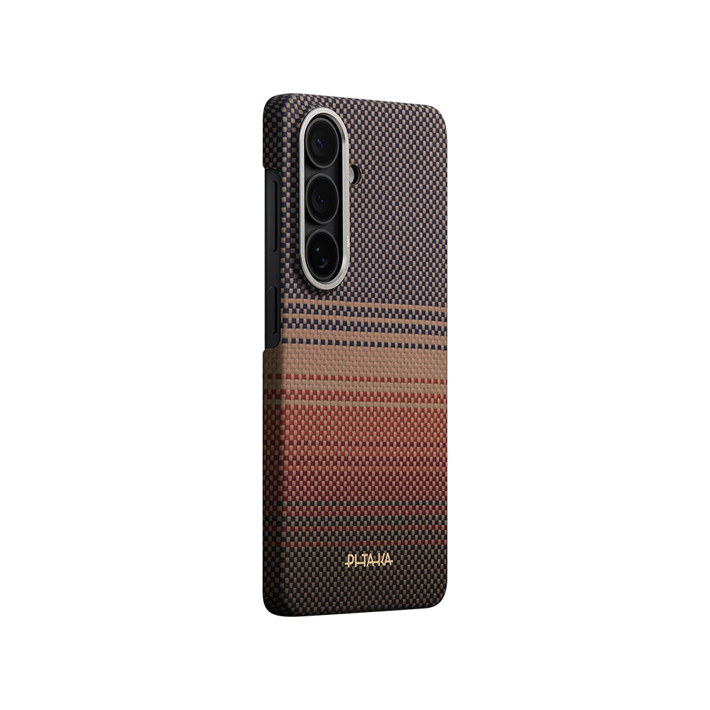 Galaxy S26 Plus Kılıf M-safe Şarj Özellikli Aramid Karbon Fiber Pitaka Tactile Woven Sunset-Moonrise Serisi Kılıf