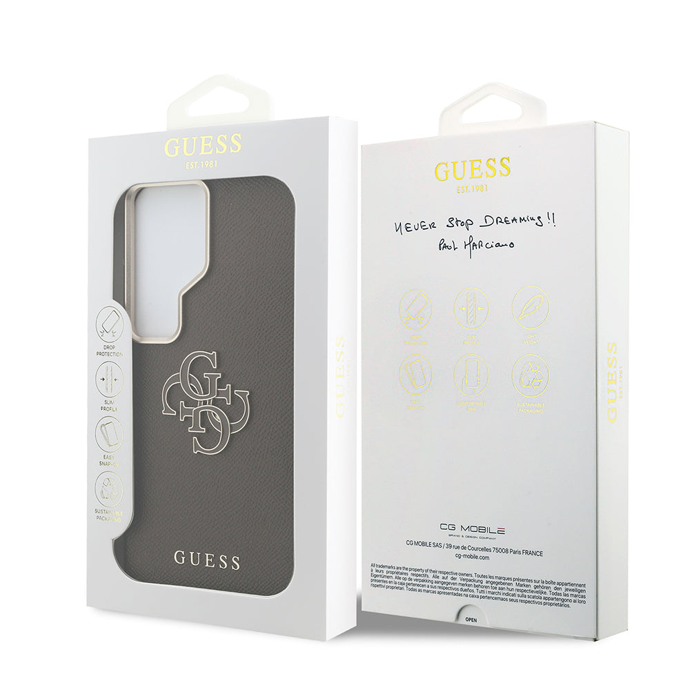 Galaxy S26 Ultra Kılıf Guess Orijinal Lisanslı Grained Yazı ve 4G Büyük Metal Logolu Kılıf
