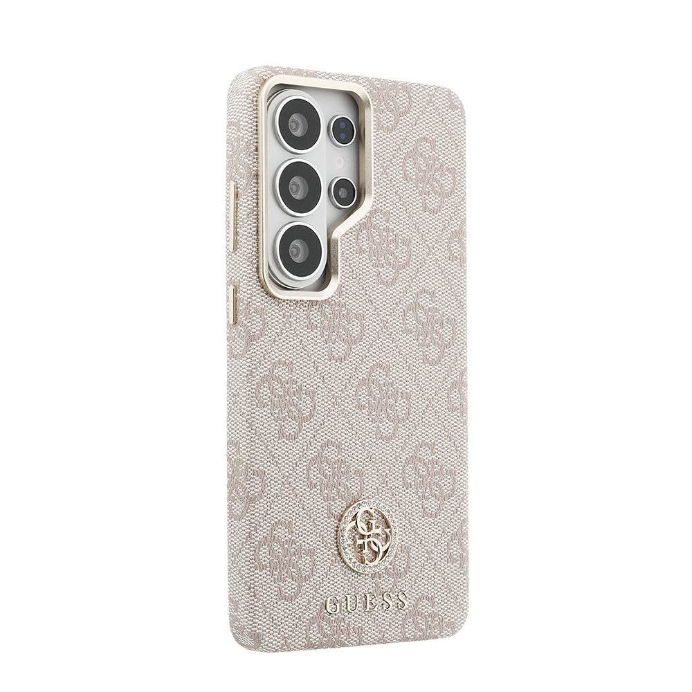 Galaxy S26 Ultra Kılıf Guess Orijinal Lisanslı M-safe Şarj Özellikli Gold Metal Kamera Çerçeveli Taşlı 4G Logolu Kılıf
